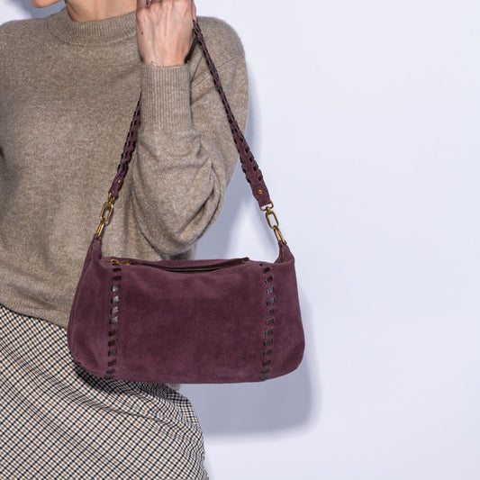 Darcy Shoulder In Suede Leather - Dark Cherry