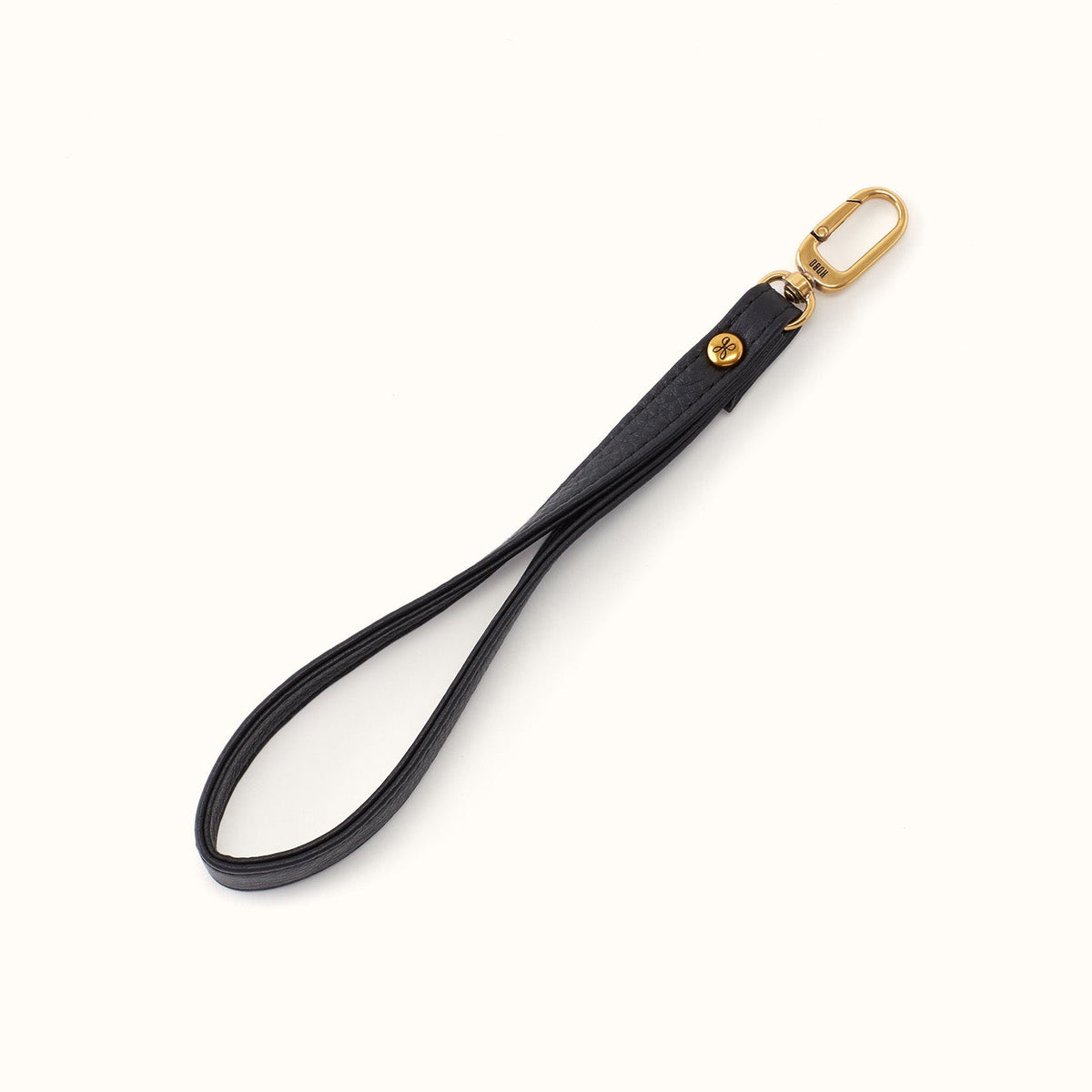 Grip Wristlet Strap in Pebbled Leather - Black- FOL