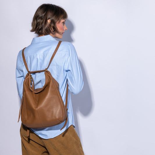 Merrin Convertible Backpack In Pebbled Leather - Timber Brown