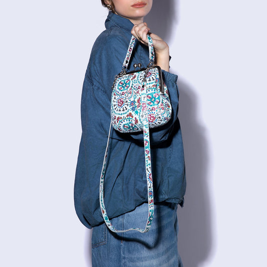 Alba Crossbody in Printed Leather - Batik Blooms