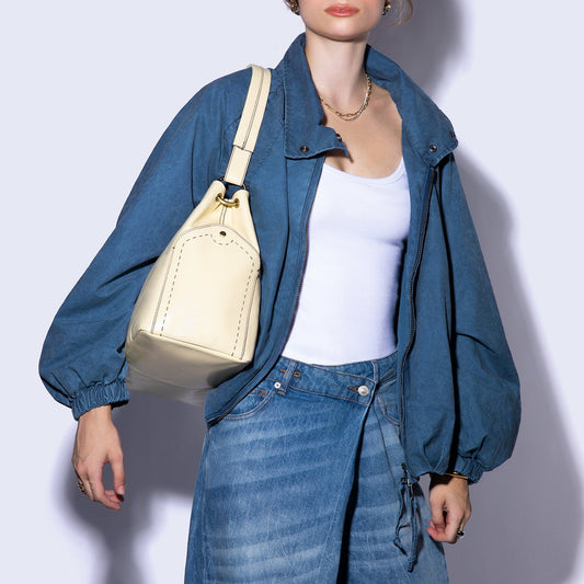 Seneca Shoulder Bag in Polished Leather - Butter Yellow