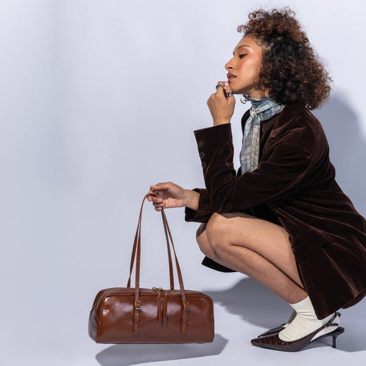 Scottie Satchel In Polished Leather - Harvest Root