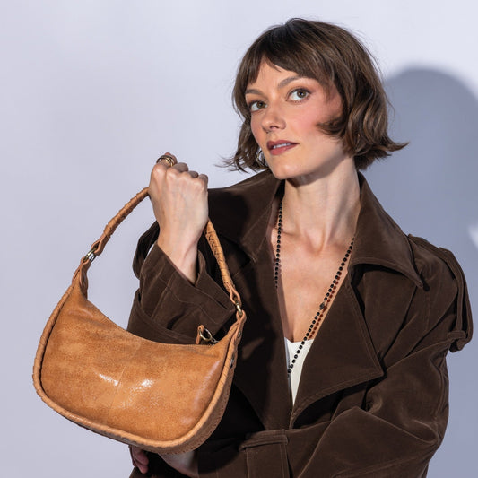 Mia Crescent Small Hobo In Buffed Leather - Whiskey
