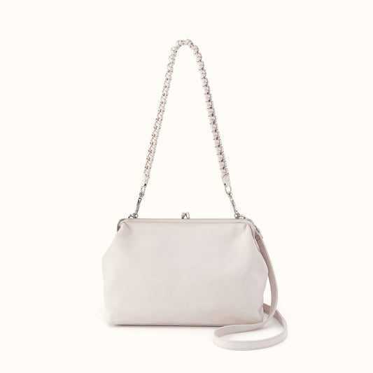 Alba Frame Large Shoulder Bag in Buffed Leather - Stone- FOL