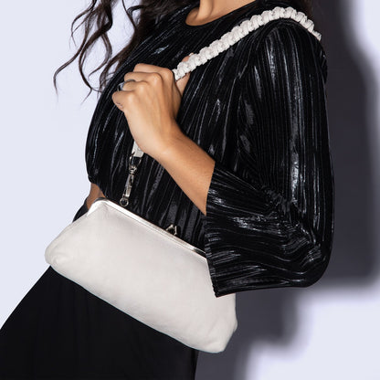Alba Frame Small Shoulder Bag in Buffed Leather - Stone