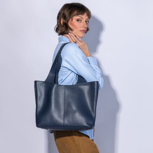 Vida Tote In Micro Pebbled Leather - Mood Indigo