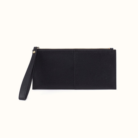 Vida Large Pouch in Micro Pebbled Leather - Black- FOL