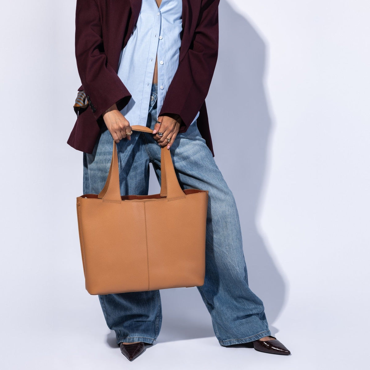 Vida Large Tote In Micro Pebbled Leather