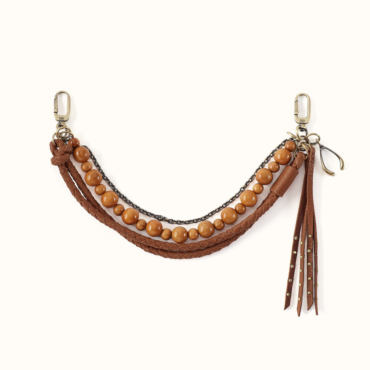 Wood Bead Bag Swag In Pebbled Leather