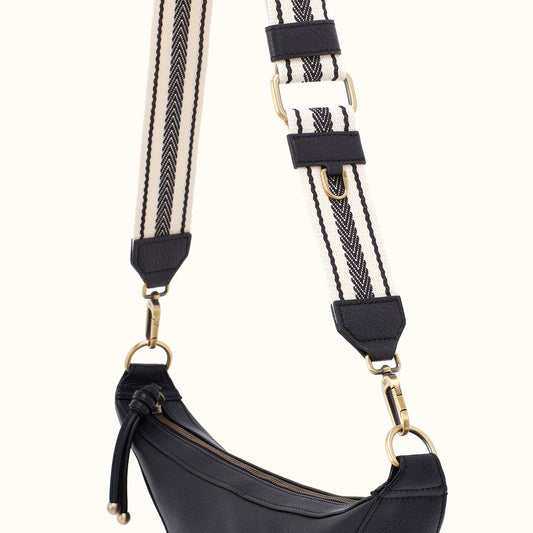 Webbing Guitar Strap In Pebbled Leather