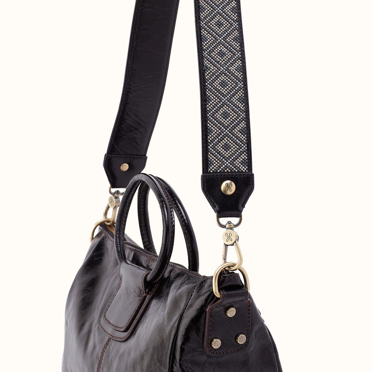 Beaded Guitar Strap In Polished Leather
