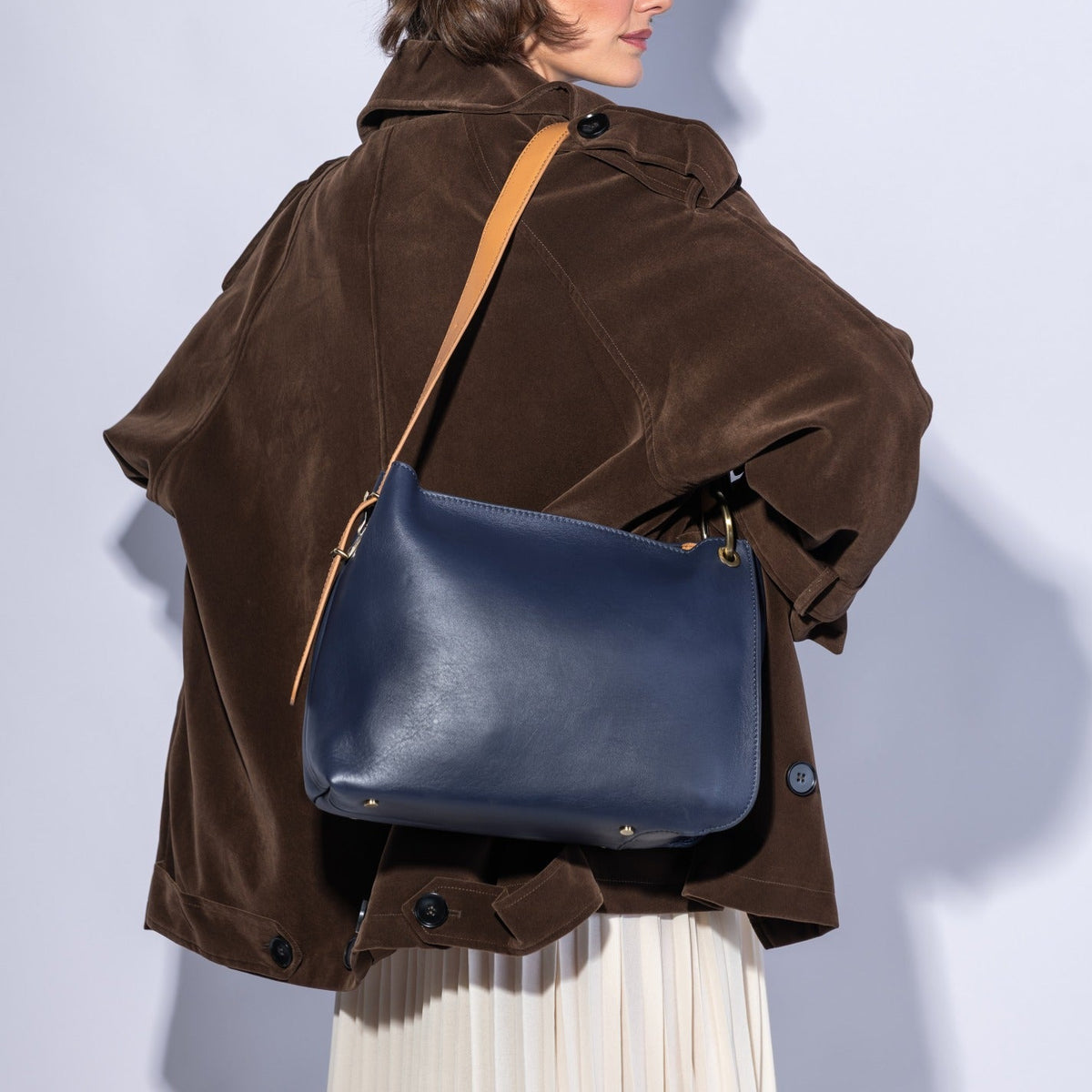 Rayna Shoulder Bag In Double-Faced Leather - Navy Horizon