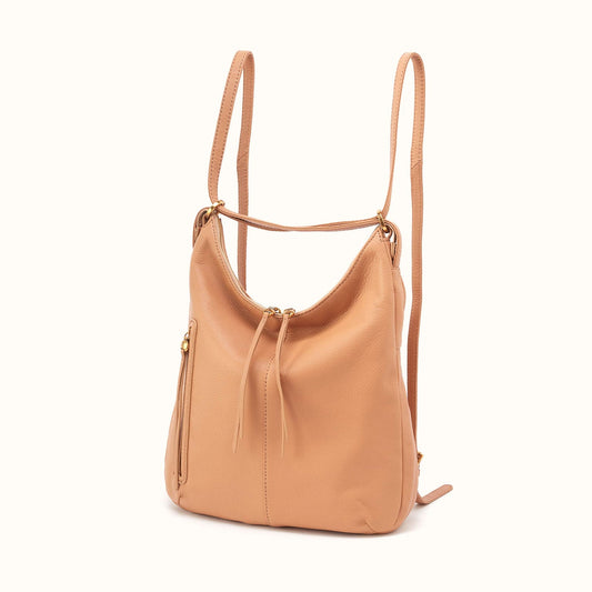 Merrin Convertible Backpack in Pebbled Leather - Sandstorm- FOL