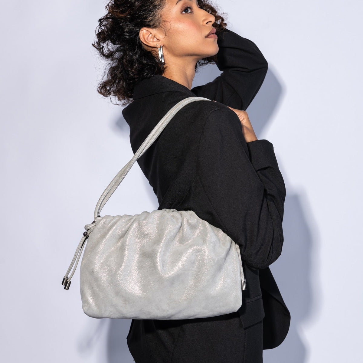 Isabelle Shoulder In Metallic Leather - Smoke Shimmer