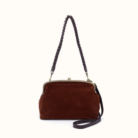 Alba Frame Large Shoulder in Suede Leather - Chocolate
