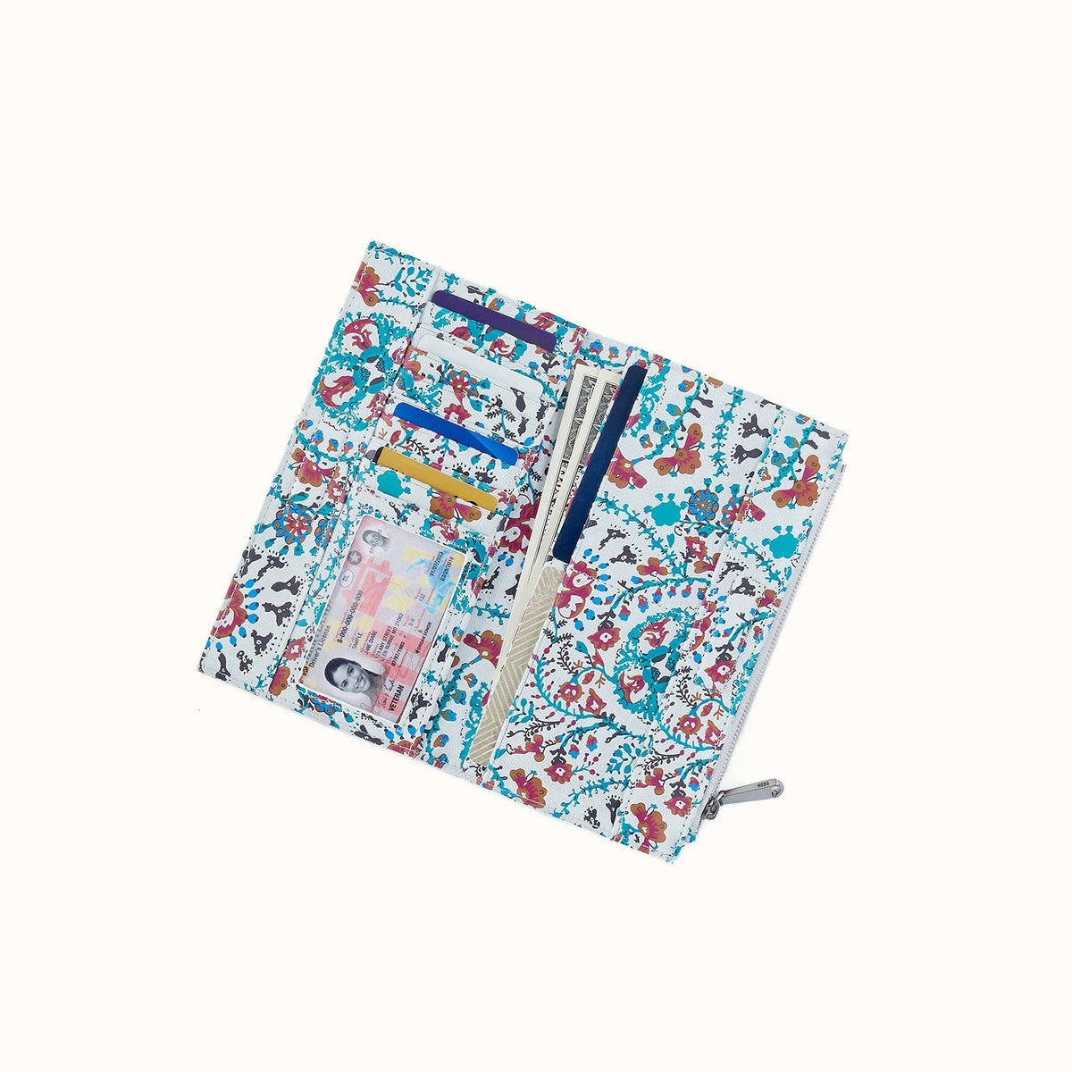 Jill Large Bifold Wallet in Printed Leather - Batik Blooms