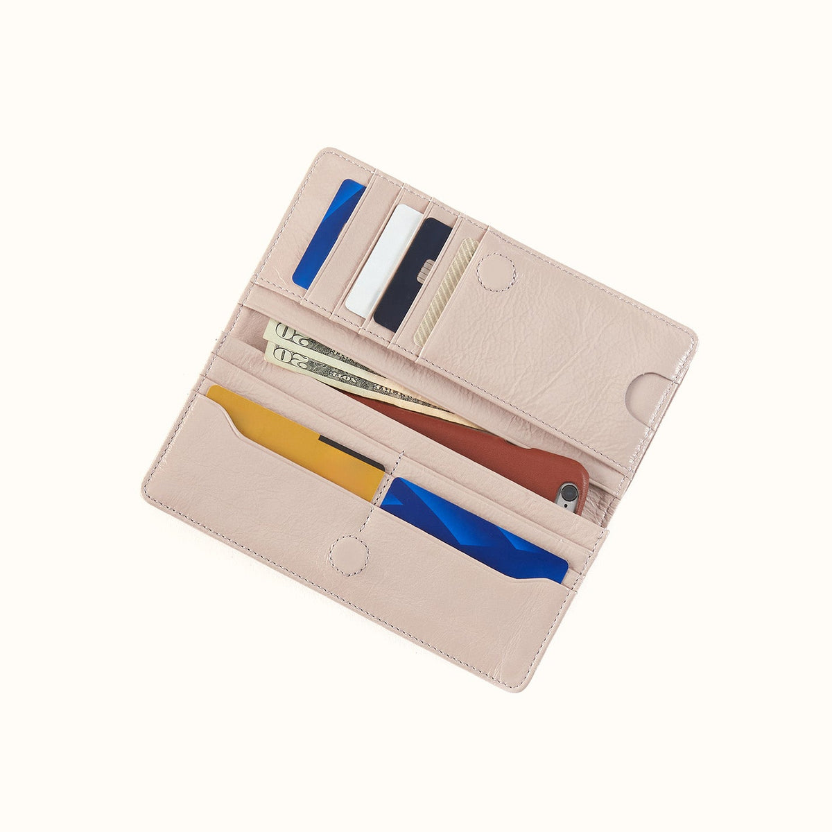 Hutton Large Wallet In Aniline Gloss Leather - Stone Gloss- FOL
