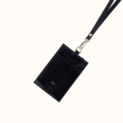 Around Town Lanyard In Polished Leather - Black