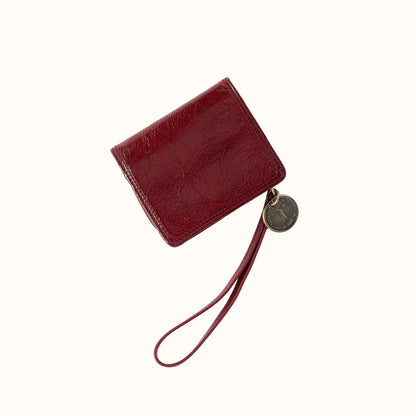 Coin Wristlet Wallet in Aniline Gloss Leather - Garnet Gloss