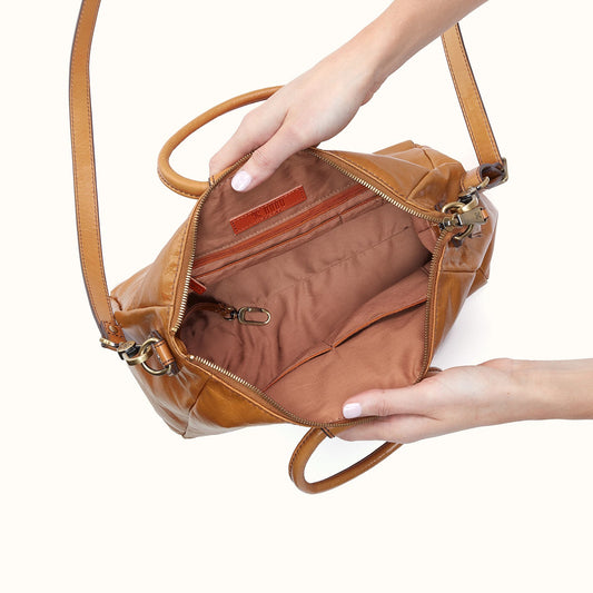 Sheila Medium Satchel in Polished Leather - Natural
