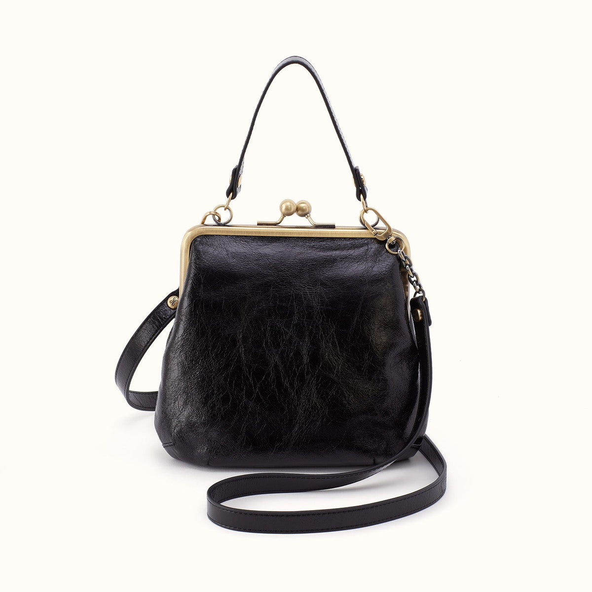 Alba Crossbody in Polished Leather - Black- FOL