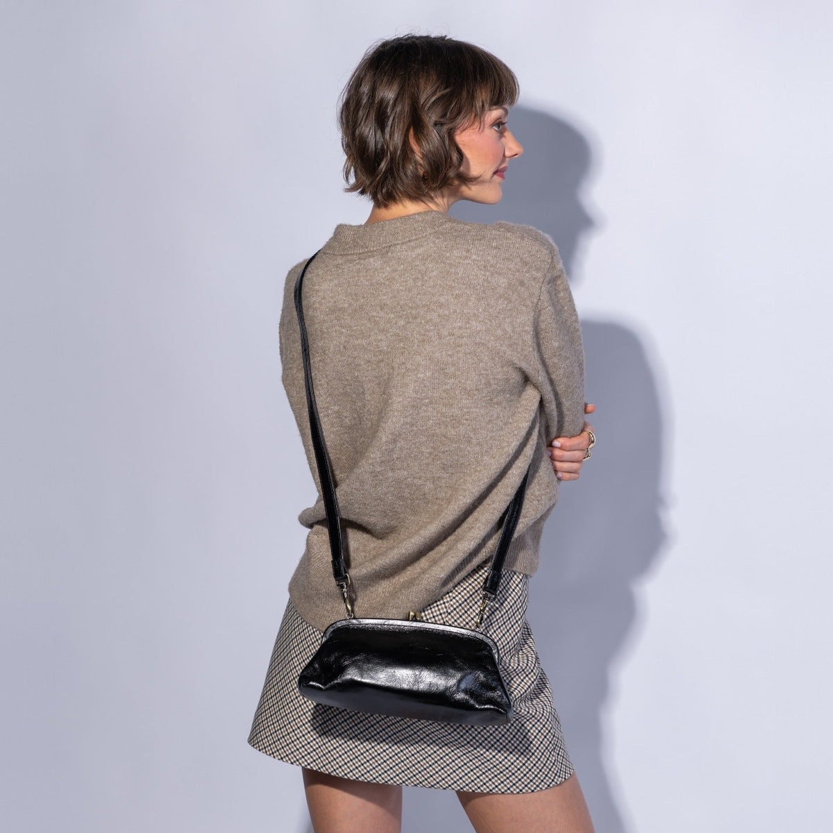 Alba Frame Small Shoulder In Polished Leather