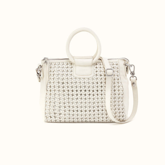 Sheila Medium Satchel in Woven Leather - Whitecap- FOL