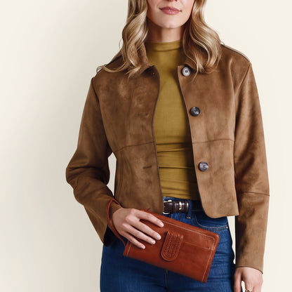 Evolve Wristlet In Washed Leather - Kindling Brown
